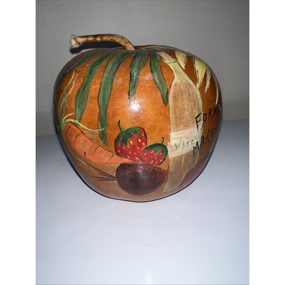 Hand Painted Gourd Folk Art Farmers Market Sunflower Wine Fruit Decoration VTG - Picture 8 of 10